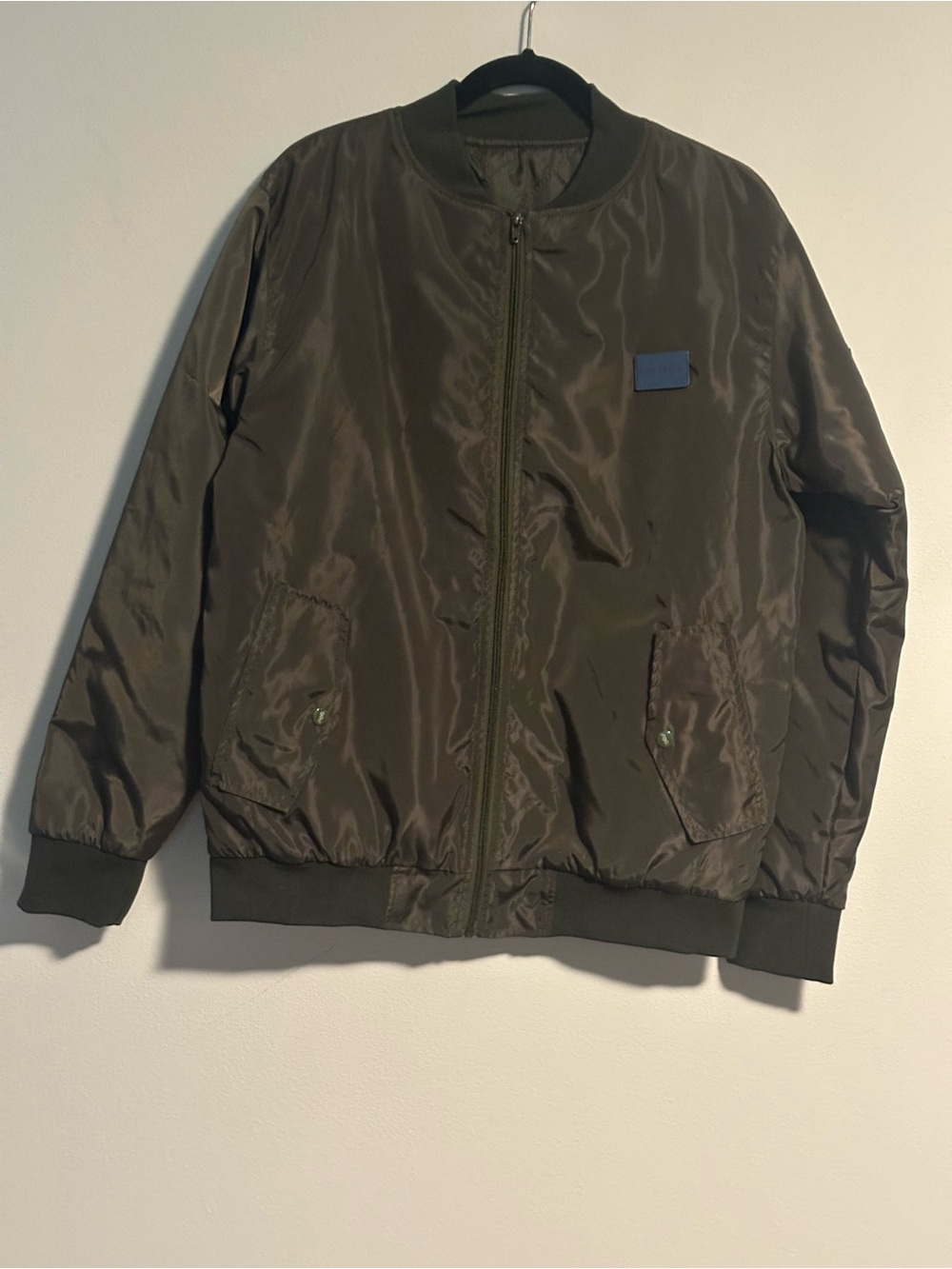 Pace of One Mens Bomber Jacket Olive Nylon Flight Utility Streetwear NWOT